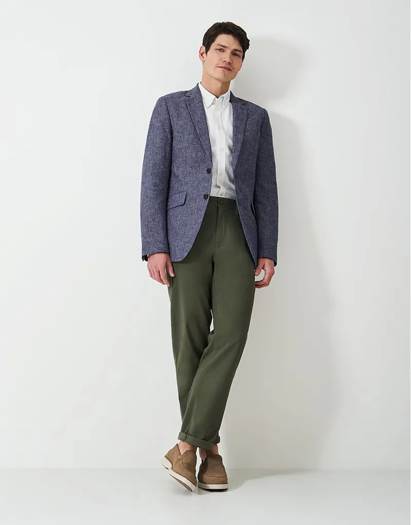 Crew Fortescue Linen Blazer Mid Blue-2