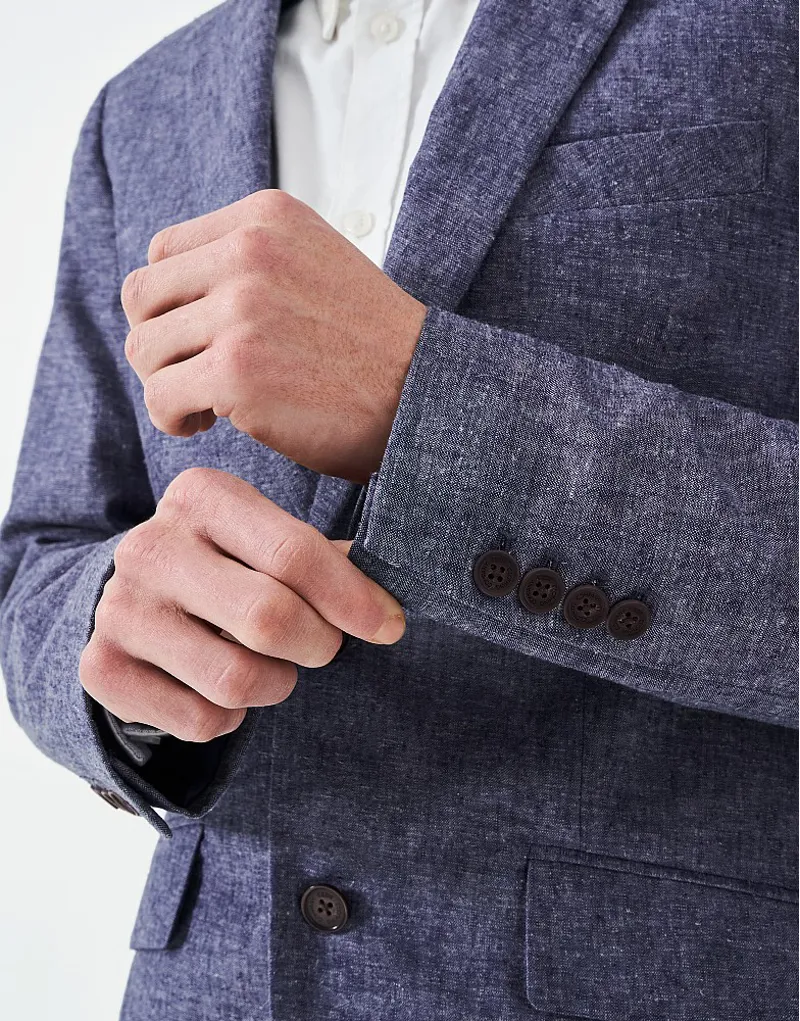 Crew Fortescue Linen Blazer Mid Blue-3