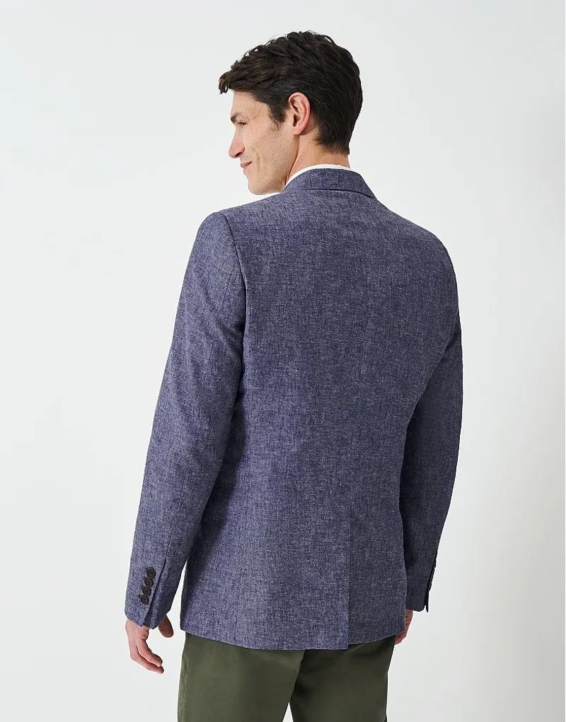 Crew Fortescue Linen Blazer Mid Blue-4