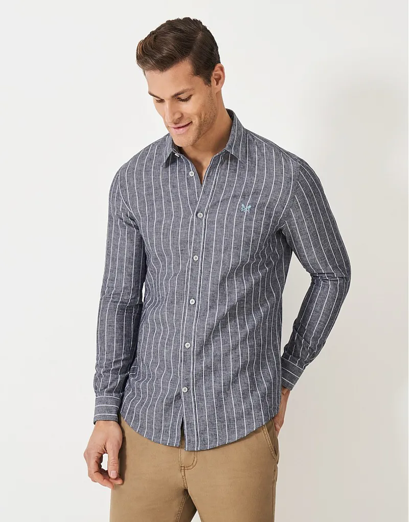 Crew Long Sleeve Stripe Linen Heritage Sky White-1