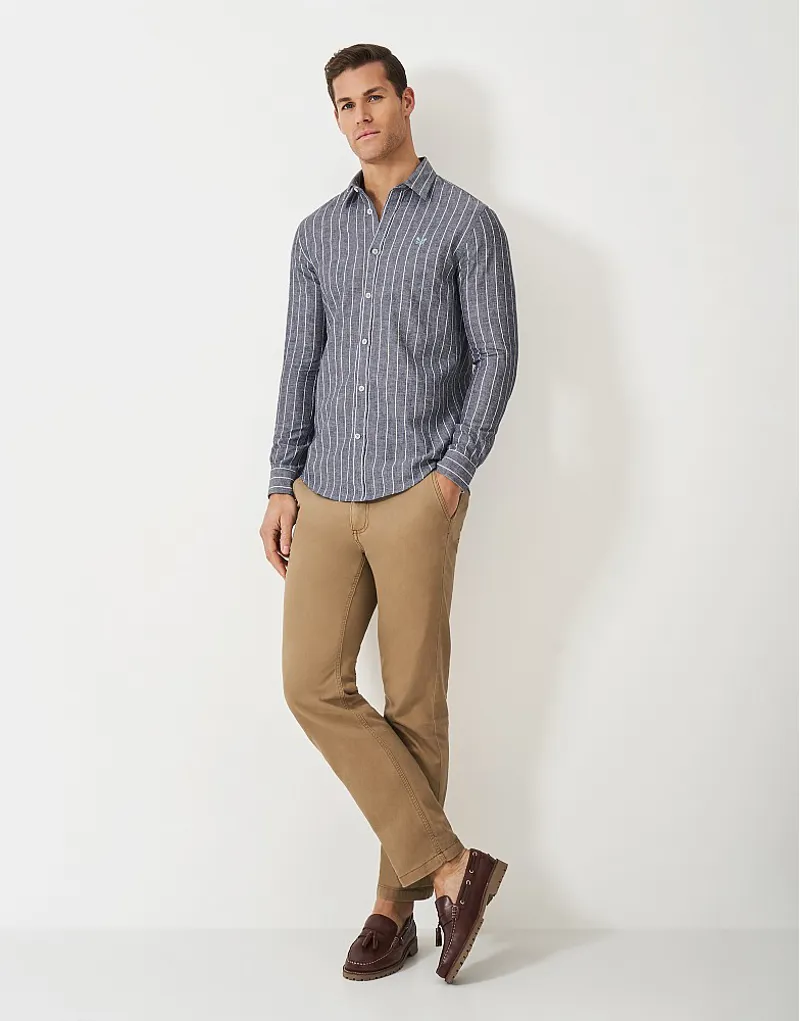 Crew Long Sleeve Stripe Linen Heritage Sky White-4