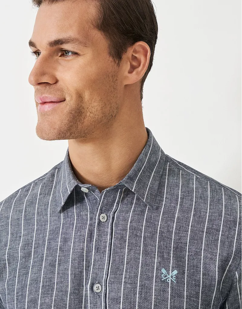 Crew Long Sleeve Stripe Linen Heritage Sky White-3