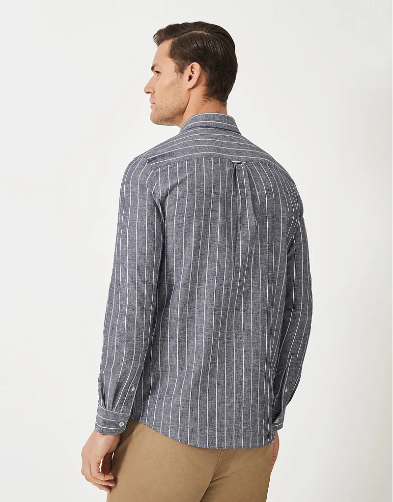 Crew Long Sleeve Stripe Linen Heritage Sky White-2
