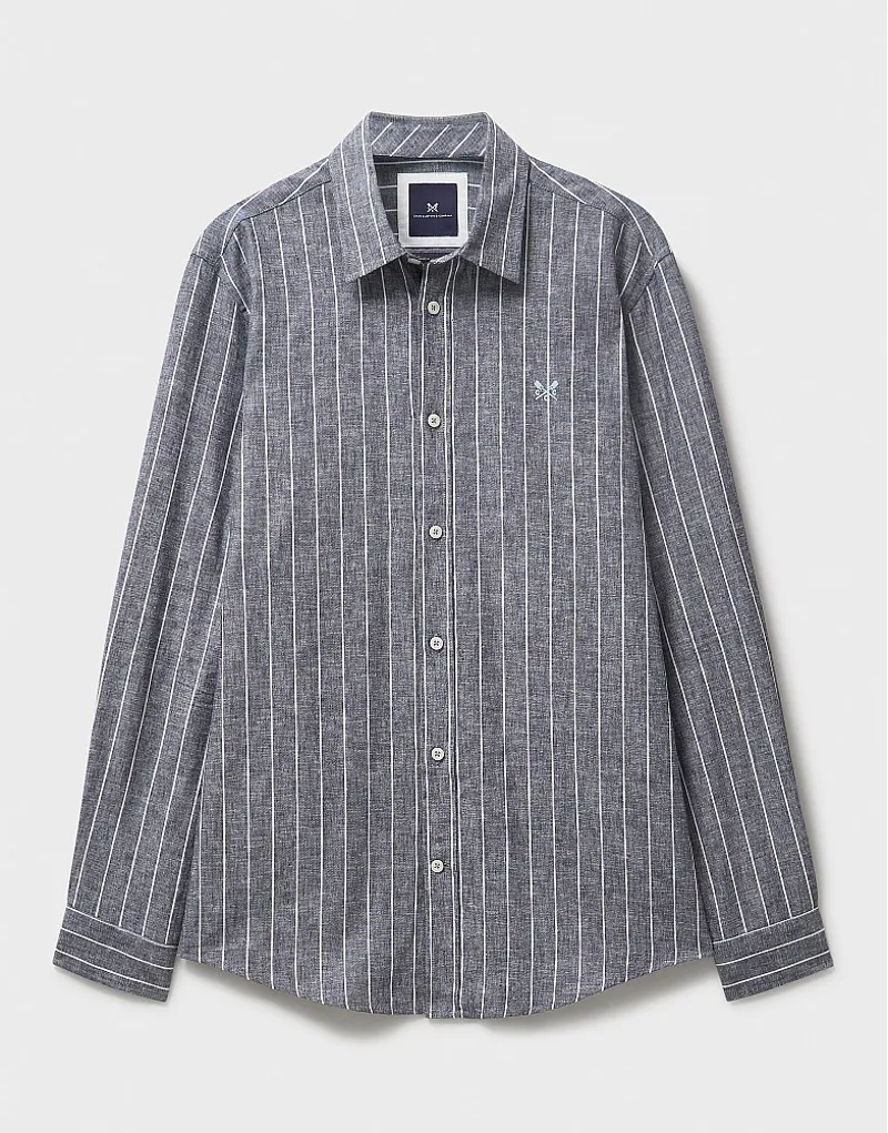 Crew Long Sleeve Stripe Linen Heritage Sky White