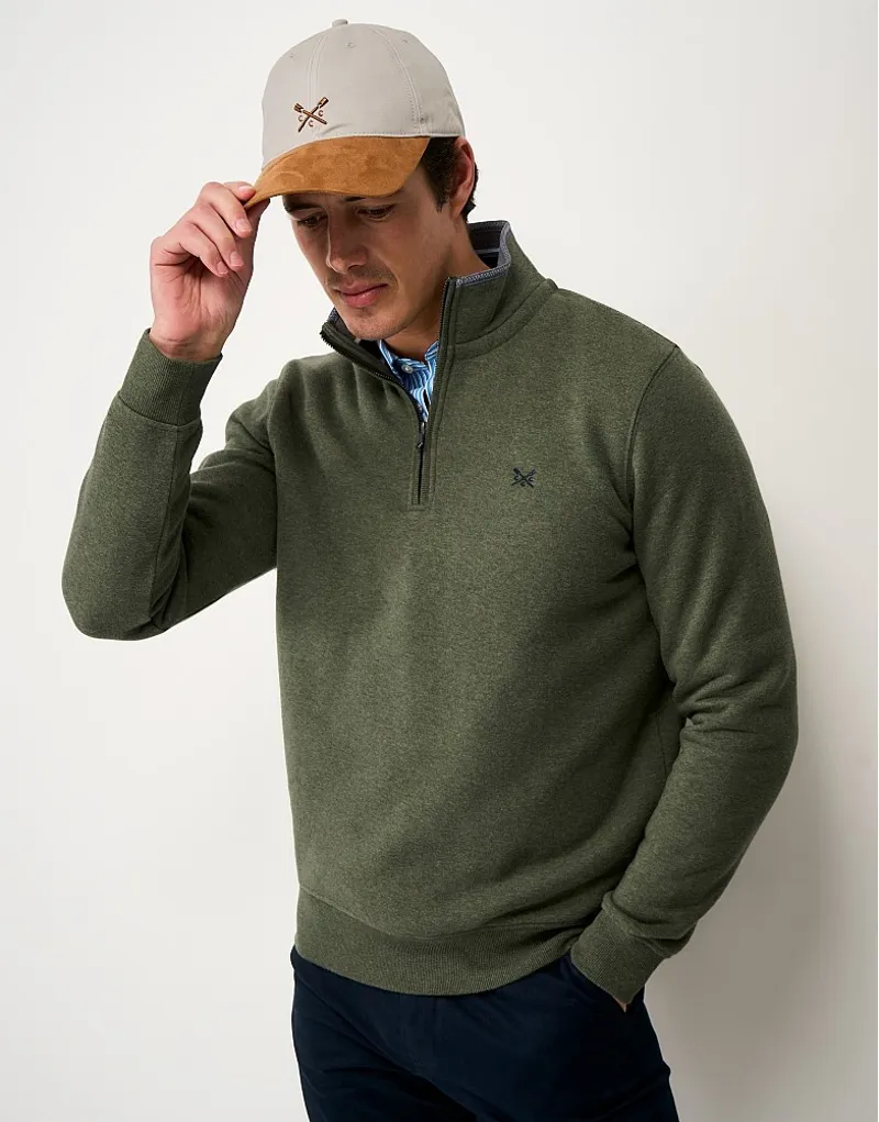 Crew Clothing Classic 1/2 Zip Sweatshirt in Heritage Olive Marl-1