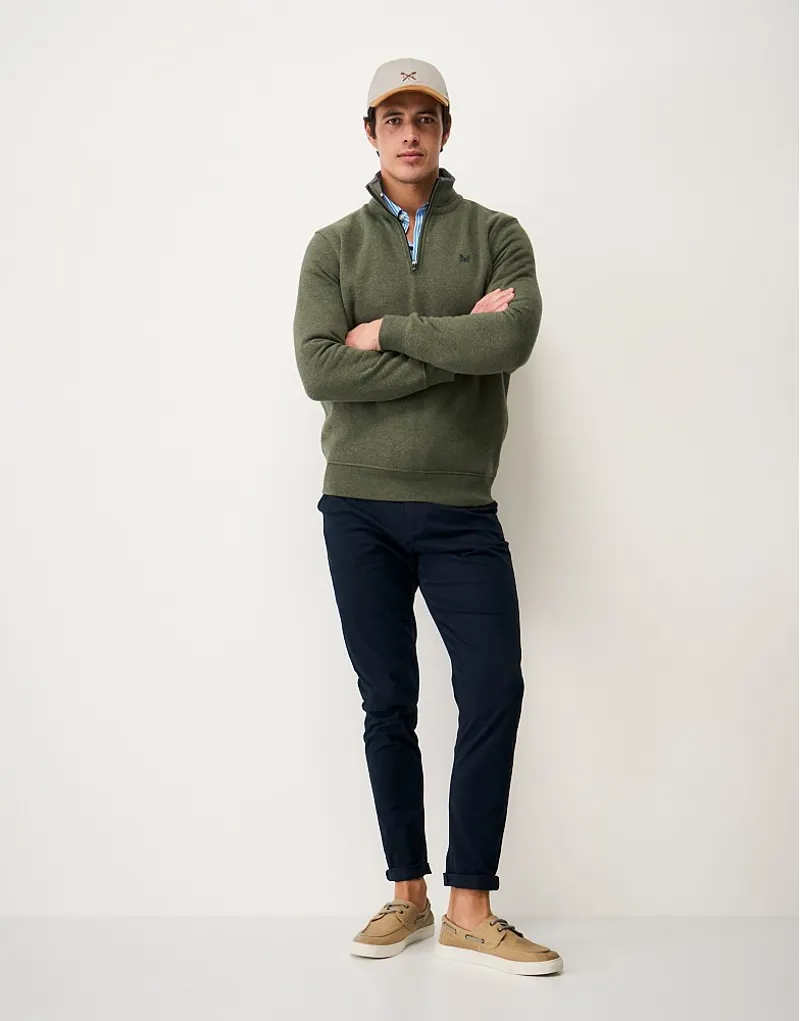 Crew Clothing Classic 1/2 Zip Sweatshirt in Heritage Olive Marl-2