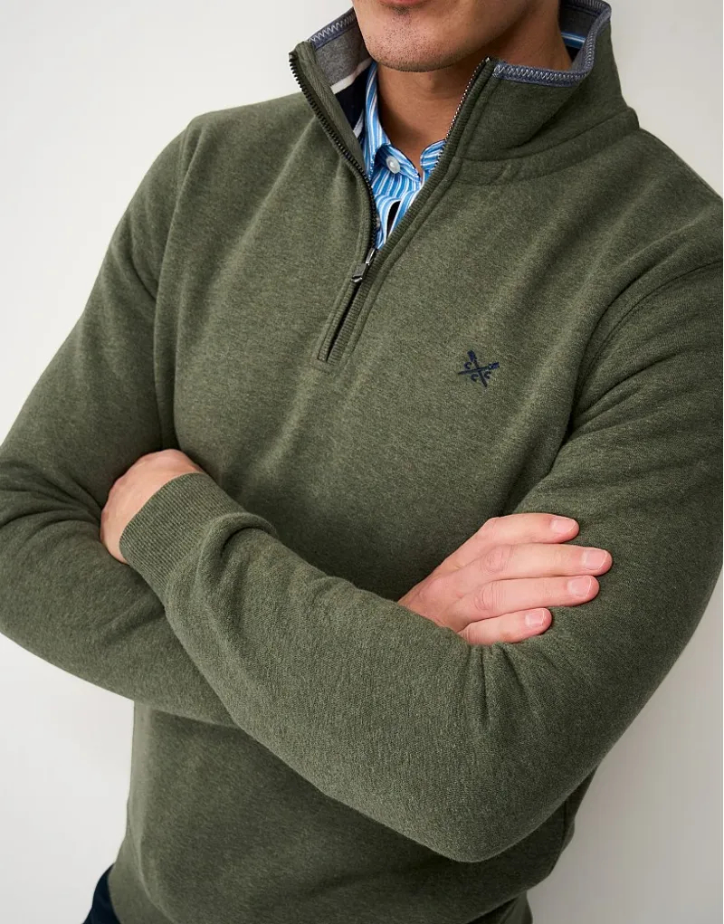 Crew Clothing Classic 1/2 Zip Sweatshirt in Heritage Olive Marl-3
