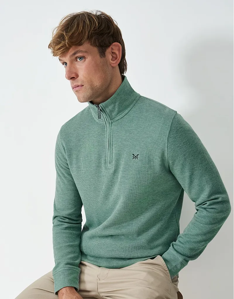 Crew French Rib Half Zip Sweatshirt Sea Pine Marl-4