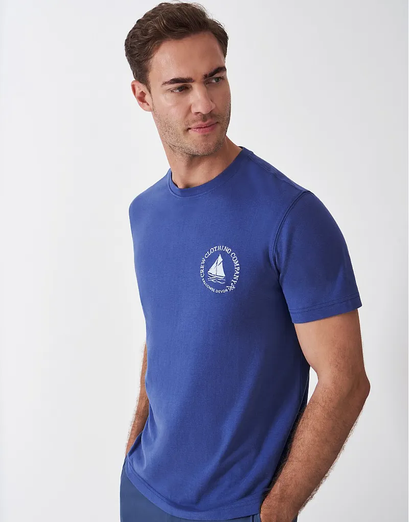 Crew Mens Embroidered Boat Tee Dark Blue-1