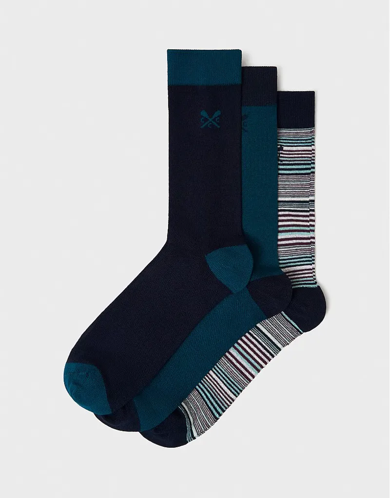 Crew Mens 3 Pack Bamboo Socks in Port Fine Stripe