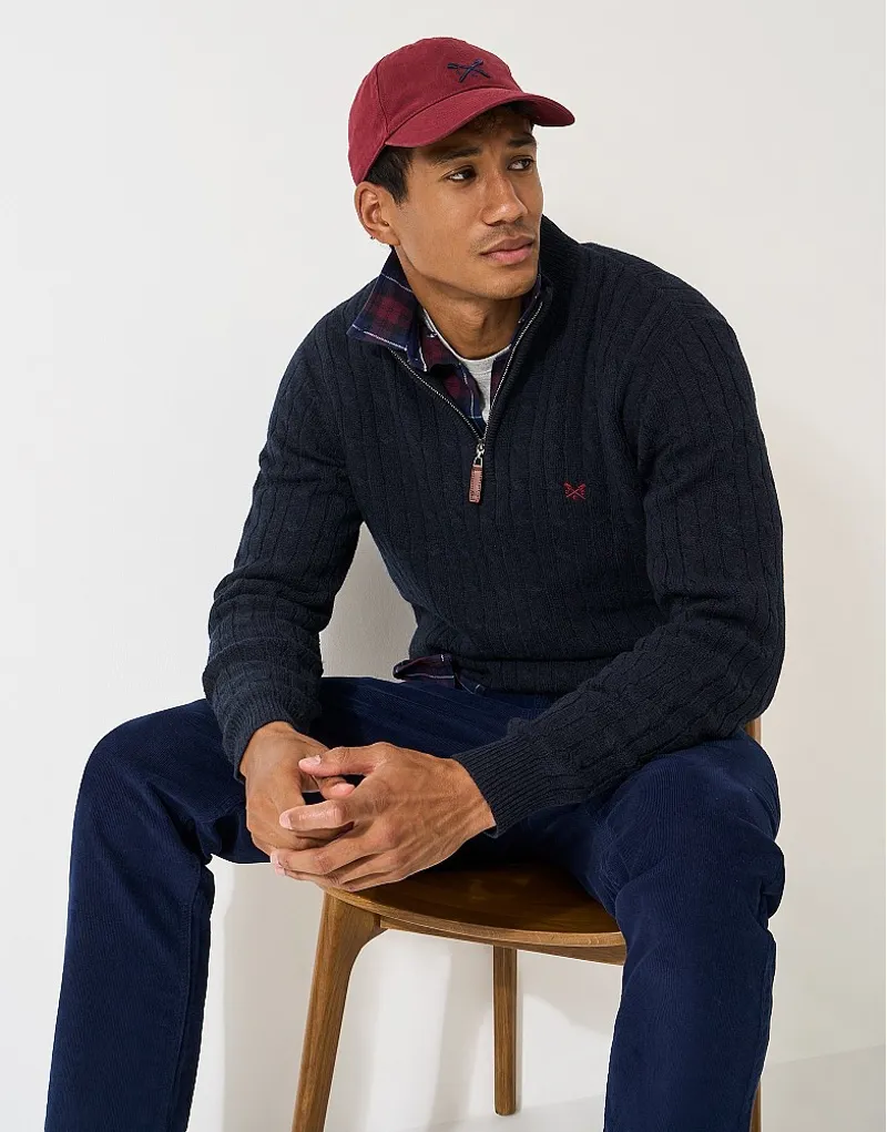 Crew Clothing Lambswool Cable Half Zip Jumper in Heritage Dark Navy-1