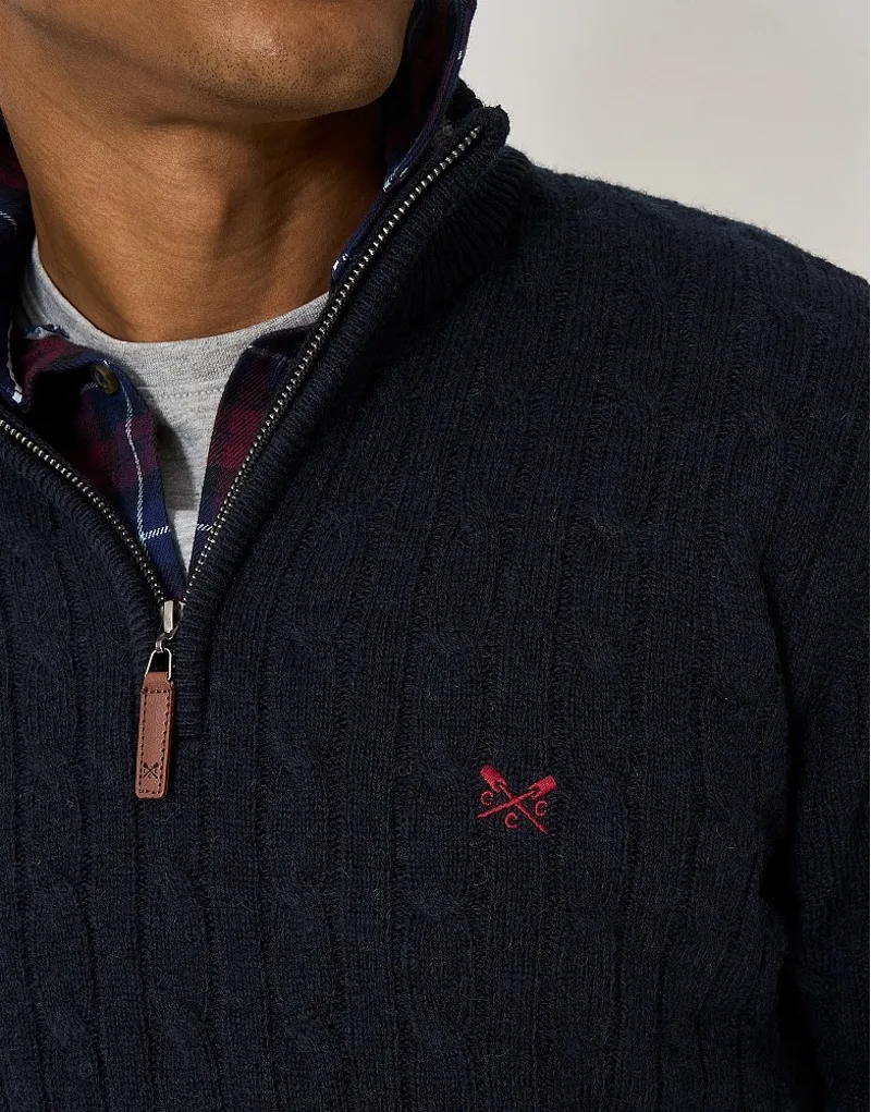 Crew Clothing Lambswool Cable Half Zip Jumper in Heritage Dark Navy-3