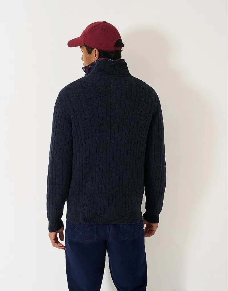 Crew Clothing Lambswool Cable Half Zip Jumper in Heritage Dark Navy-2