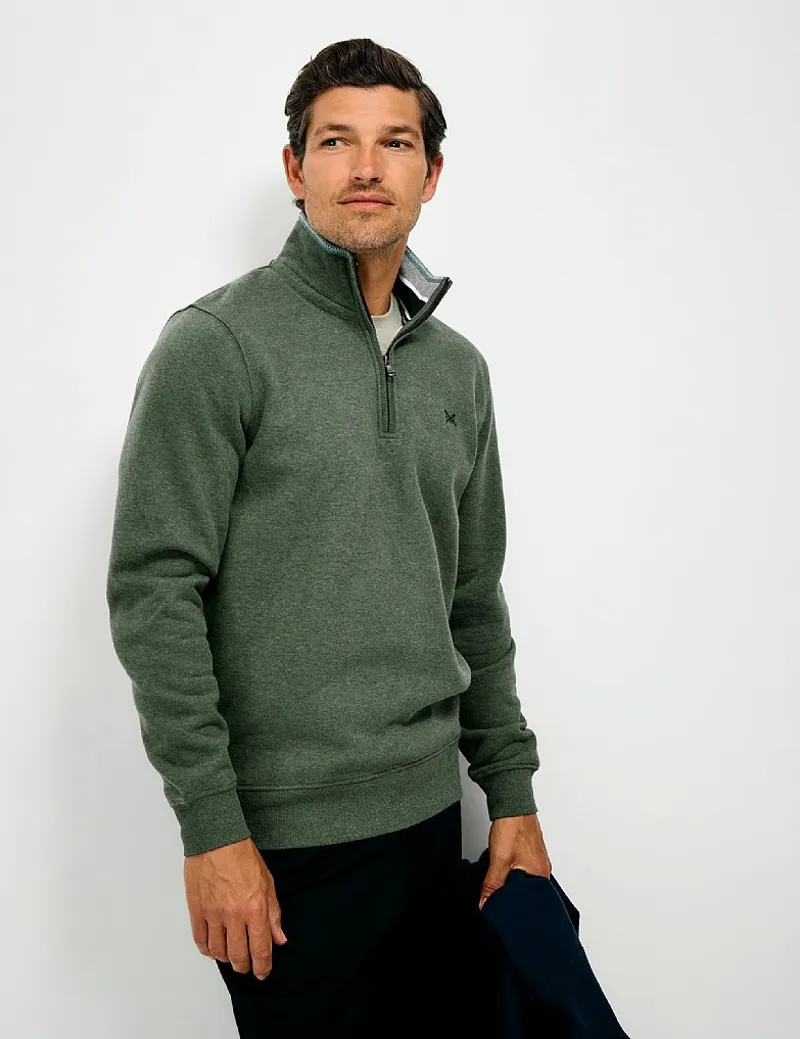 Crew Clothing Classic Half Zip Sweat in Dark Green Marl-1