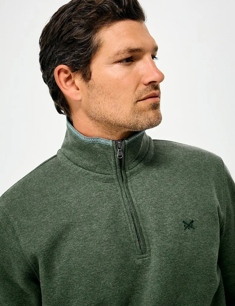 Crew Clothing Classic Half Zip Sweat in Dark Green Marl-2