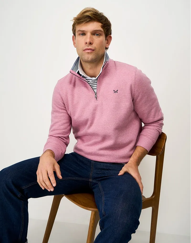 Crew Clothing Classic Half Zip Sweatshirt in Pink Nectar Marl-2