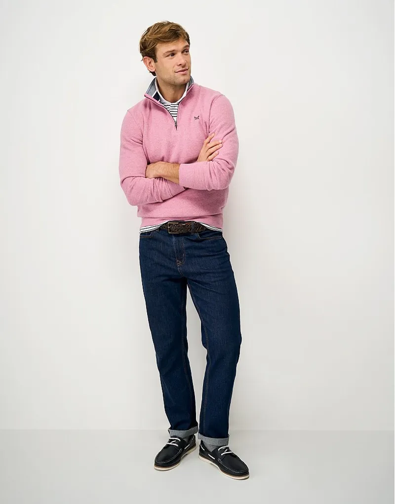 Crew Clothing Classic Half Zip Sweatshirt in Pink Nectar Marl-1