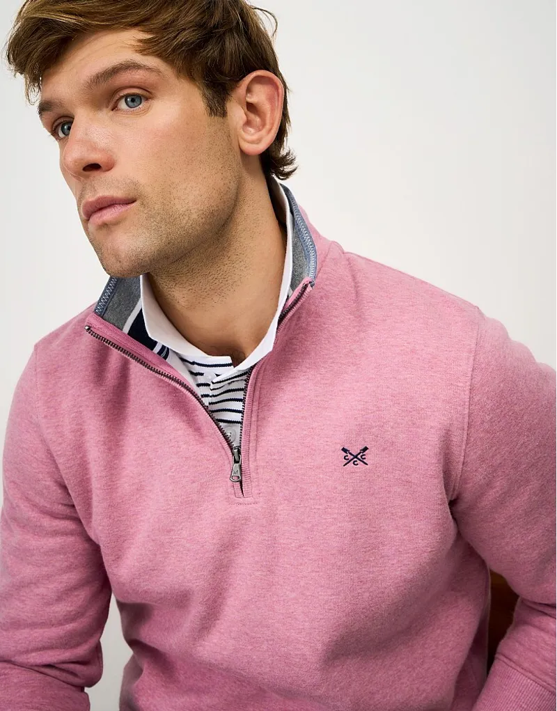 Crew Clothing Classic Half Zip Sweatshirt in Pink Nectar Marl-3