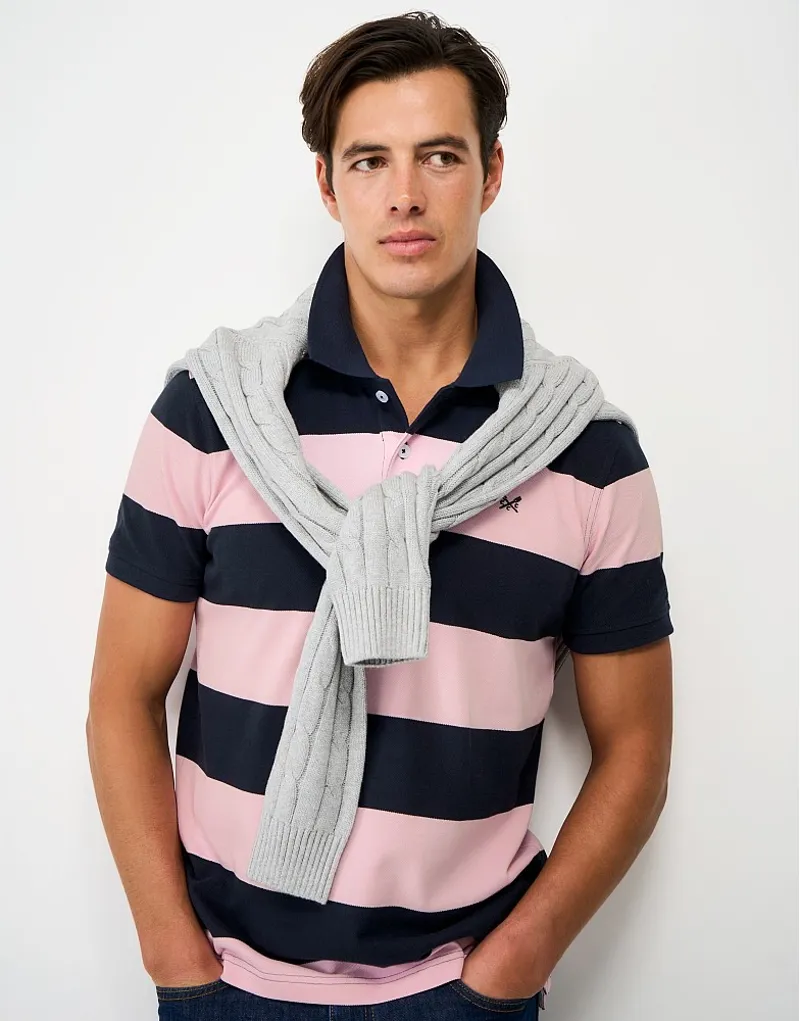 Crew Clothing Heritage Stripe Cotton Polo Shirt in Heritage Navy Pink-1