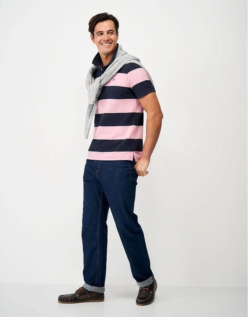 Crew Clothing Heritage Stripe Cotton Polo Shirt in Heritage Navy Pink-2