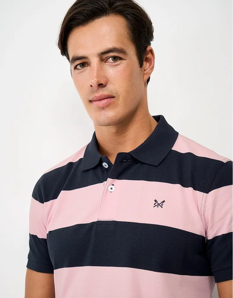 Crew Clothing Heritage Stripe Cotton Polo Shirt in Heritage Navy Pink-3