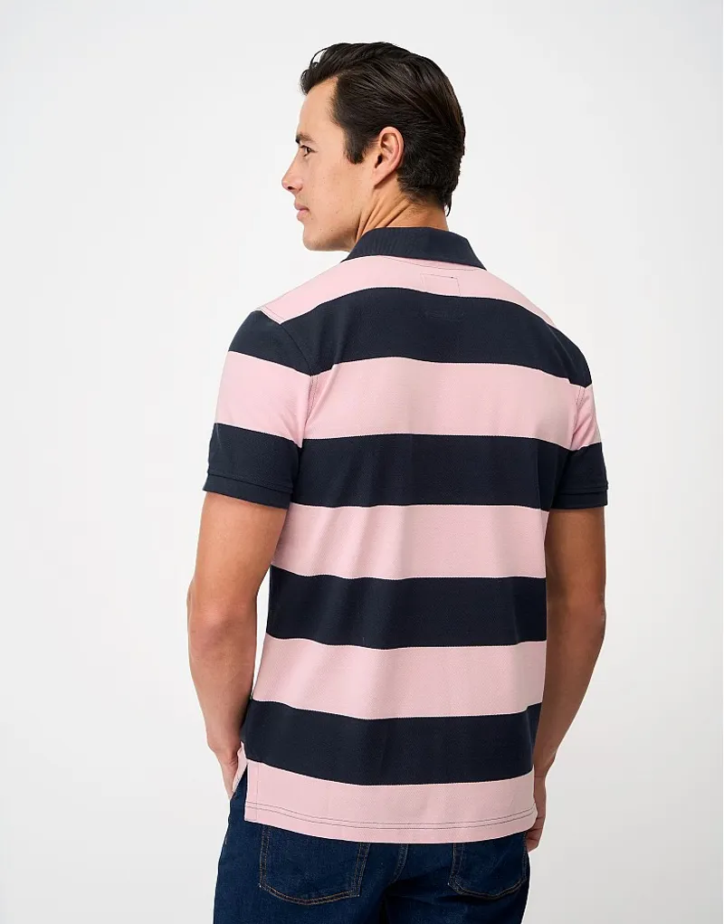Crew Clothing Heritage Stripe Cotton Polo Shirt in Heritage Navy Pink-4