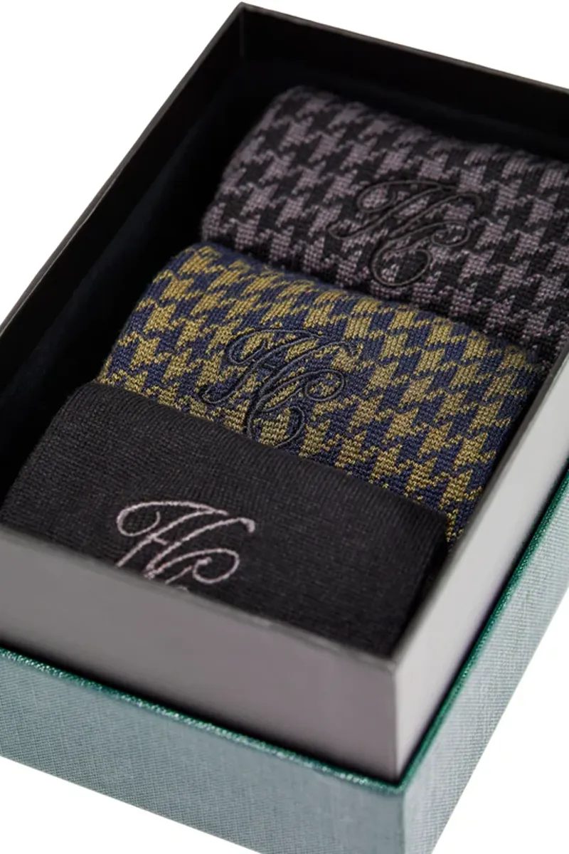 Holland Cooper Men's Sock Gift Box Charcoal Houndstooth Set
