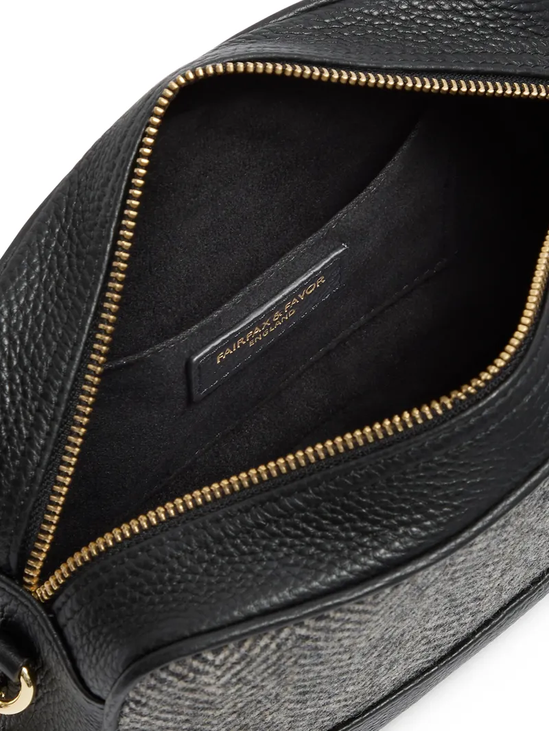 Fairfax and Favor Finsbury Cross Body Bag Herringbone Black Leather-4