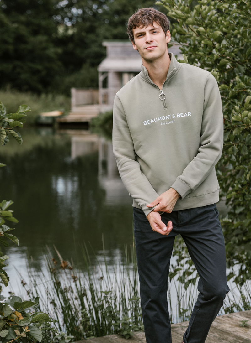 Beaumont and Bear Kingswear Unisex Quarter Zip Olive-1