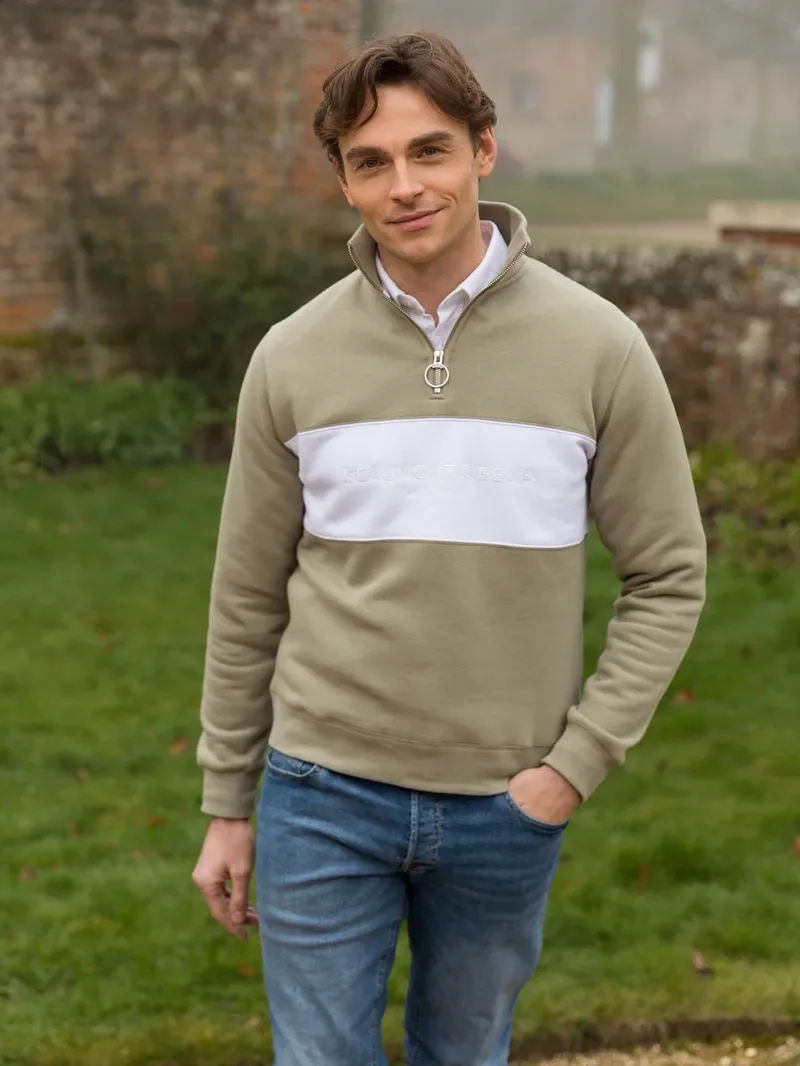 Beaumont and Bear Cliff Road Unisex Quarter Zip Olive-1