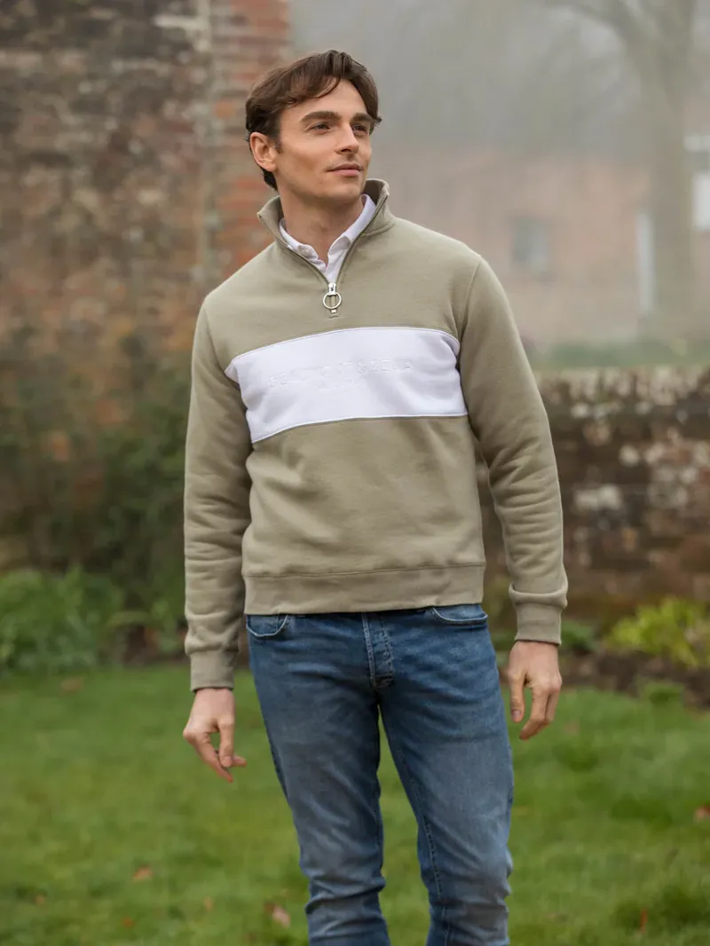 Beaumont and Bear Cliff Road Unisex Quarter Zip Olive-2