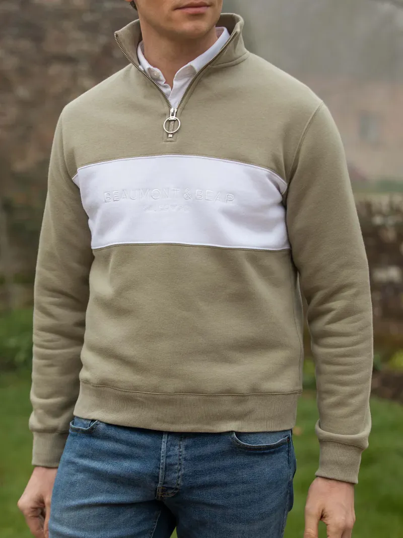 Beaumont and Bear Cliff Road Unisex Quarter Zip Olive-4