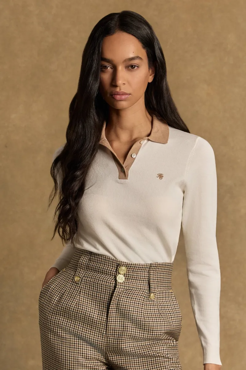 Holland Cooper Falmouth Knitted Polo in Natural Caramel-7