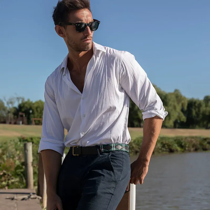 Pioneros Polo Belt Green/ White Stripe-2