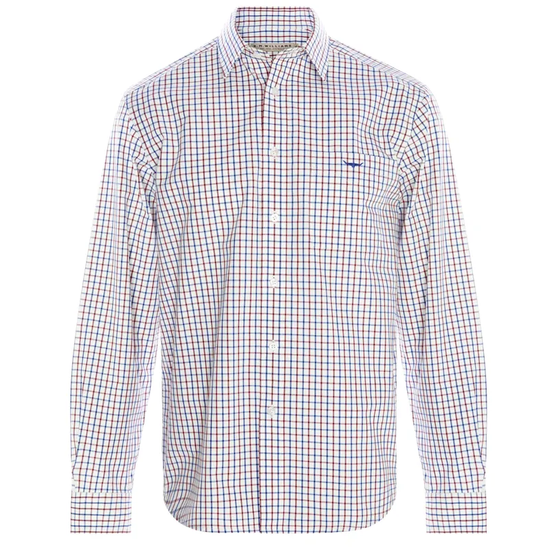 RM Williams Collins Shirt Navy/Burgundy