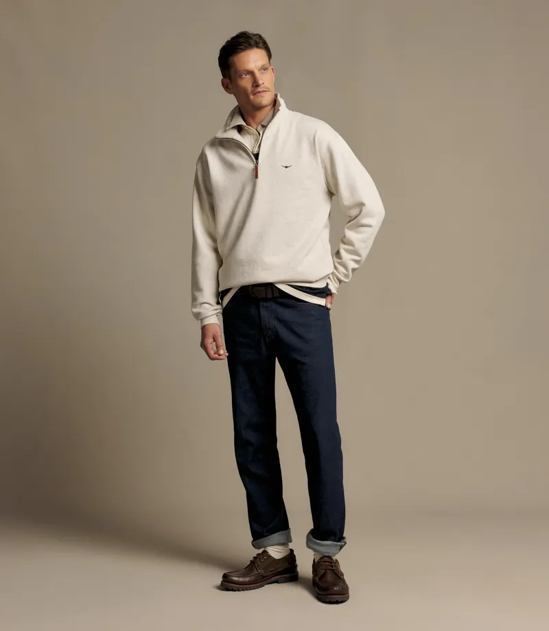 RM Williams Mulyungarie 1/4 Zip Sweatshirt in Ecru Marle-1