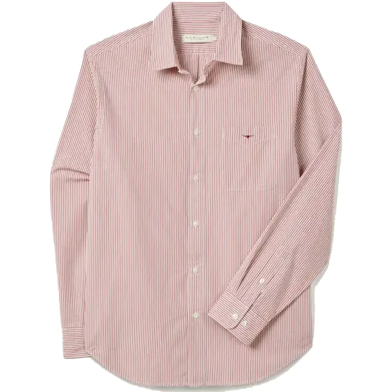 RM Williams Regular Poplin Stripe Shirt Red White