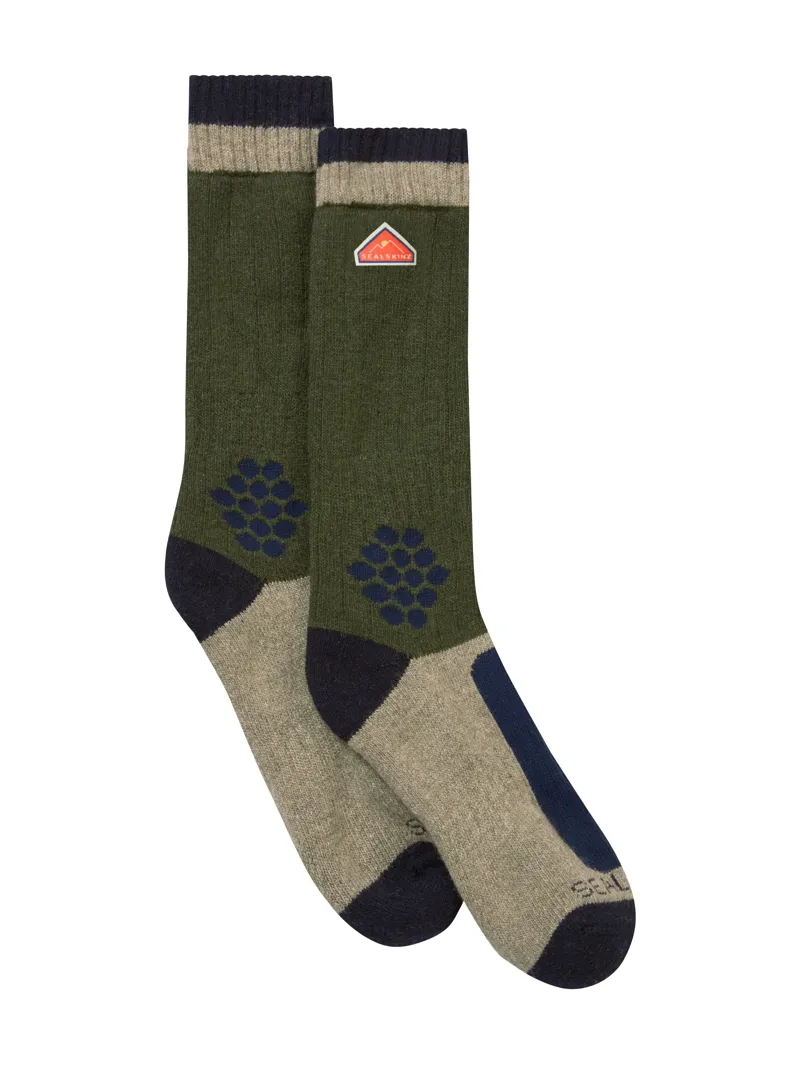 Sealskinz Gresham Recycled Wool Mid Colour Block Hiking Sock in Green-2