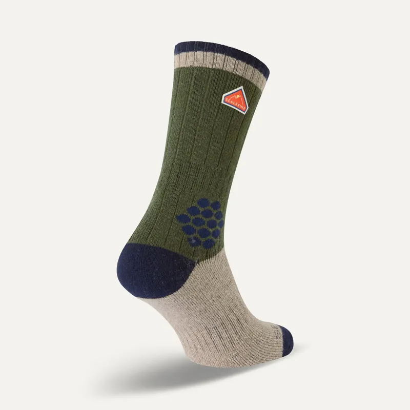 Sealskinz Gresham Recycled Wool Mid Colour Block Hiking Sock in Green-1