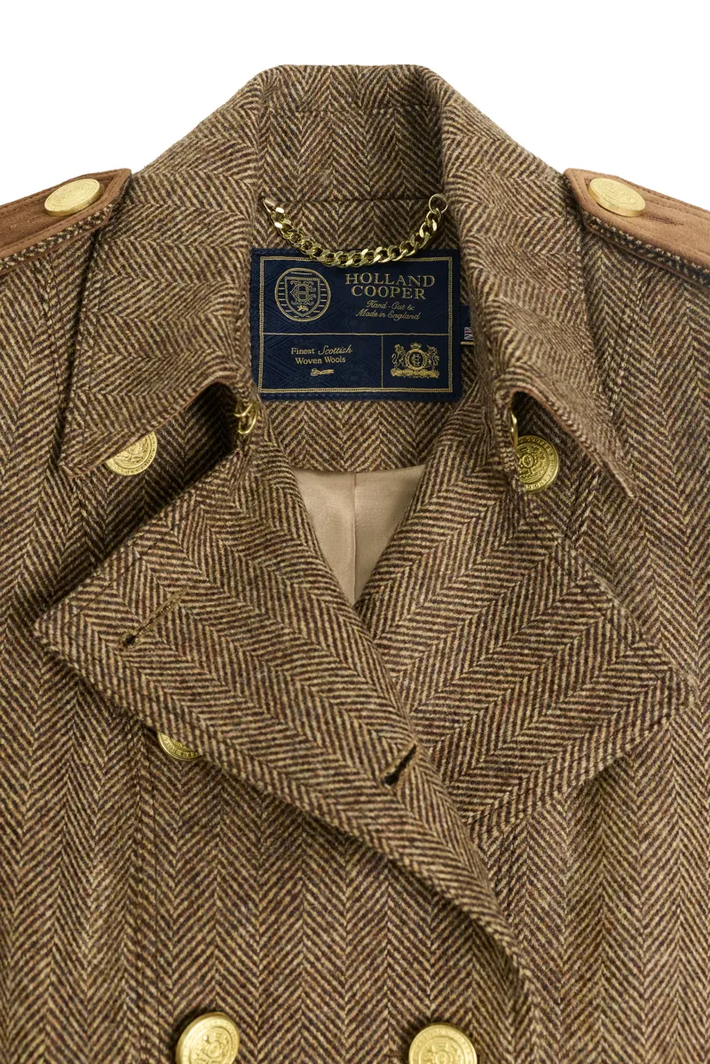 Holland Cooper Marlborough Trench Coat in Large Scale Brown Herringbone-6