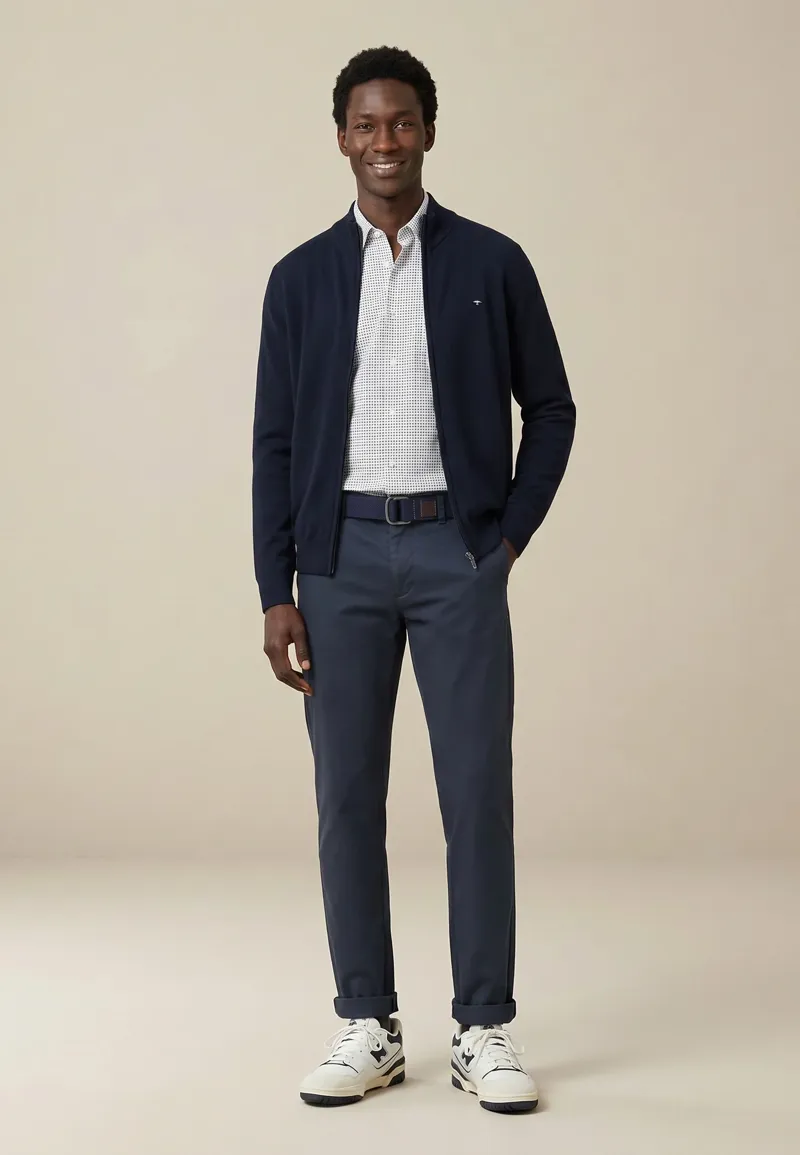 Fynch-Hatton Fine Knit Zip Cardigan Navy-3