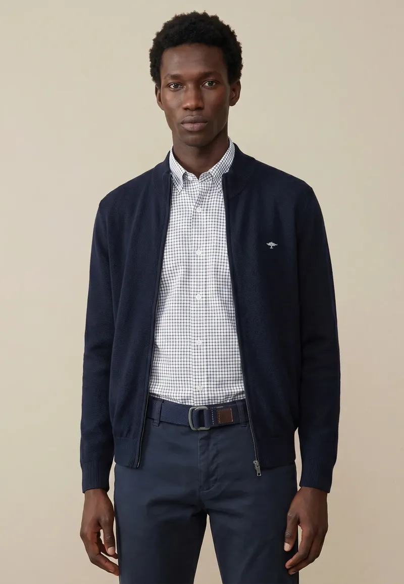 Fynch-Hatton Fine Knit Zip Cardigan Navy-2