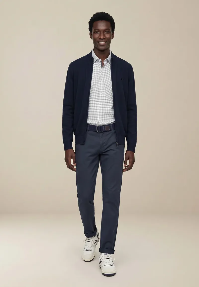 Fynch-Hatton Fine Knit Zip Cardigan Navy-4