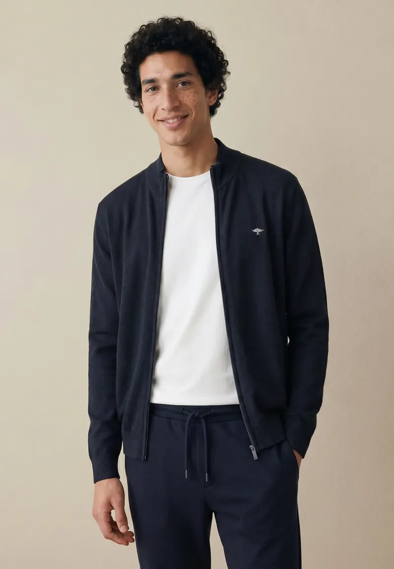 Fynch-Hatton Fine Knit Zip Cardigan Charcoal-2