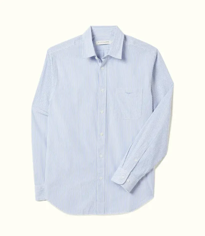 RM Williams Regular Poplin Stripe Shirt Blue White