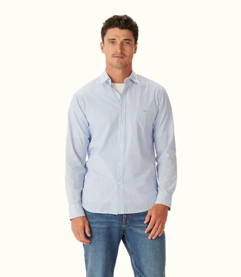 RM Williams Regular Poplin Stripe Shirt Blue White-1