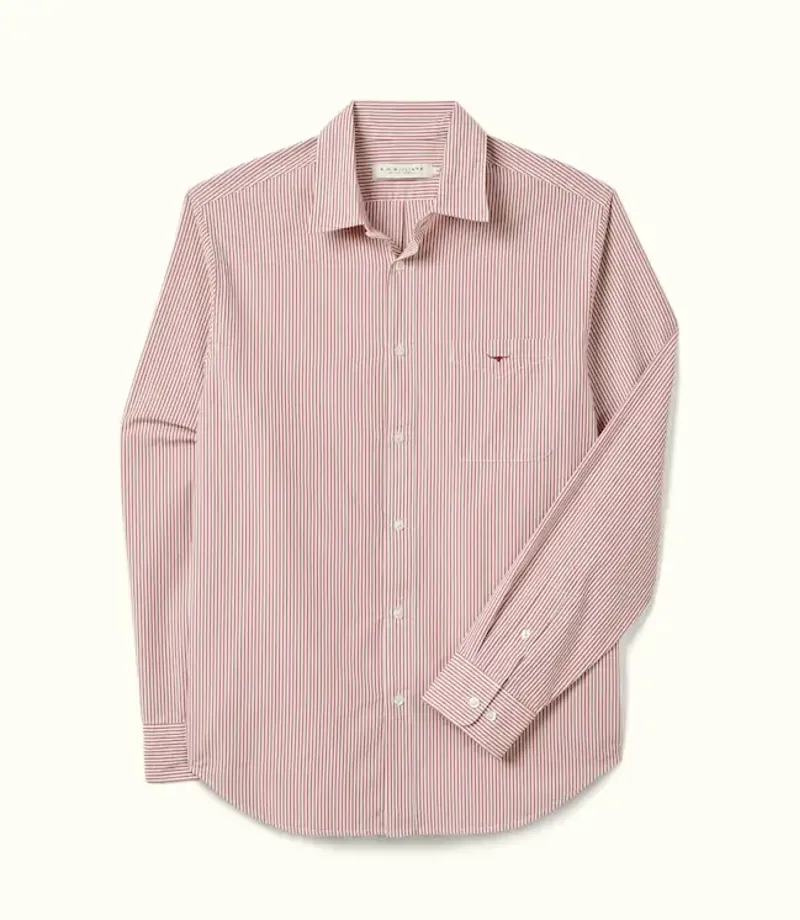 RM Williams Regular Poplin Stripe Shirt Red White-1
