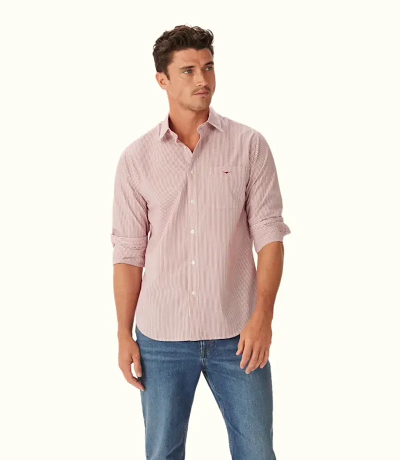 RM Williams Regular Poplin Stripe Shirt Red White-2