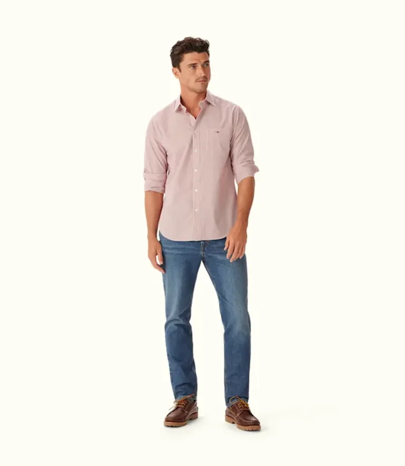 RM Williams Regular Poplin Stripe Shirt Red White-3