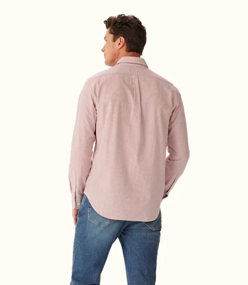 RM Williams Regular Poplin Stripe Shirt Red White-4